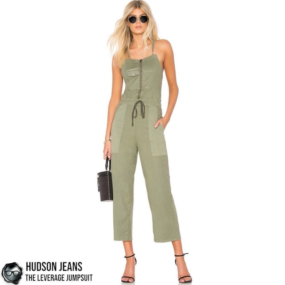 HUDSON JEANS THE LEVERAGE JUMPSUIT IN FORESTER LIGHT CAMO GREEN OVERALLS SMALL